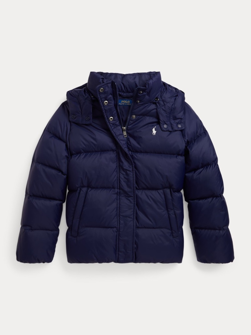 Polo Ralph Lauren Girls Down Hooded Puffer Jacket Navy Size 7 NWT $195